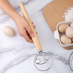반죽 털 대형 나무 손잡이 덴마크어 빵 핸드 믹서 주방 수동 계란 비터 베이킹 도구 액세서리