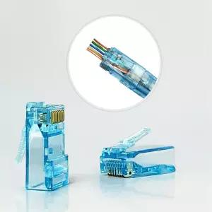 블루 락부트 일체형 관통형 CAT6 RJ45잭 100개입 커넥터 플러그 UTP 8P8C 랜툴 제작 컨넥터 랜케이블 공사