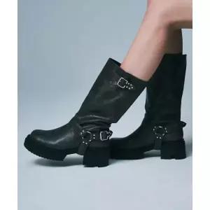 솔트앤초콜릿 SALT AND CHOCOLATE 라운드 토 라이더 버클부츠 412446014 6cm/3colors