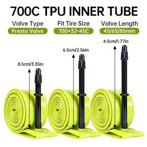 TPU 700C 로드 바이크 이너 튜브 700x32 -42C 자전거 타이어 블랙 프렌치 밸브 45/65/85mm 초경량 사이클링