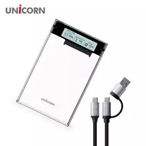 유니콘 스마트LCD 2.5인치 HDD SSD 투명외장하드케이스 USB3.2Gen1 A+C타입젠더 슬라이딩결합 HSD-L30 외부