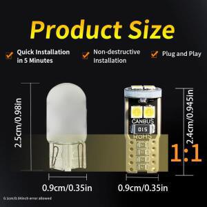 10개 T10 W5W 3030칩셋 LED 자동차 측면 방향지시등  라이트 전구 12V 플러그앤플레이 캔버스 브레이크 후