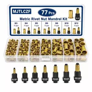 77PCS 탄소강 리벳 너트 공구 세트 70 된 M3M12 만드렐 M3 M4 M5 M6 M8 M10 M12 7 평평한 머리 및 볼트용