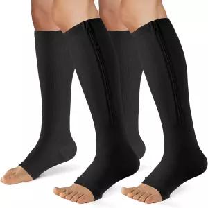 지퍼 압박 양말 여성용 남성용 1520mmHg 토 무릎 높이