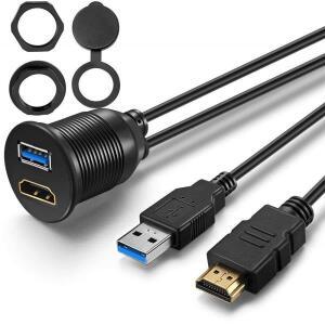 2m 방수 USB 3.0 HDMI 호환 AUX 연장 케이블 TV 자동차 보트 DVD/CD 플레이어용  대시 패널 플러시 마운트