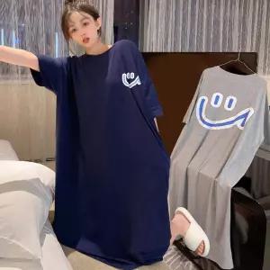 여자 귀여운 빅 스마일 포인트 여름 반팔 롱 원피스