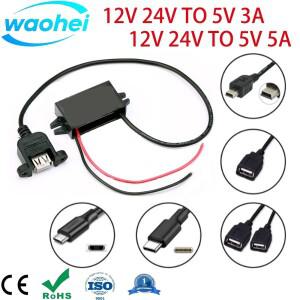 DC-DC 12V 24V 5V 3A 5A 25W 차량용 전원 변환기 타입-C USB 스텝 다운 전압 출력 어댑터 역방향 보호 기능