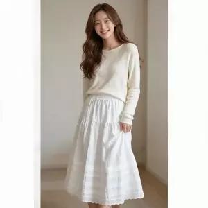 플레어 롱스커트 밴딩 치마 여성 봄 여름 가을 데일리룩 하객룩 화이트