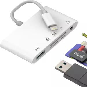 용 Lightning 어댑터 5-in-1 SD 카드 리더기 충전 케이블용 USB OTG 3.0 3.5mm 헤드폰 잭 AUX 오디오 연결