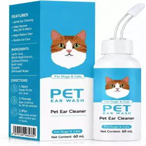 PluxyPro 강아지 귀 세정제 고양이용 반려동물 60ml 귀지 이물질 냄새 제거에 부드러운 무알코올 일상 미용