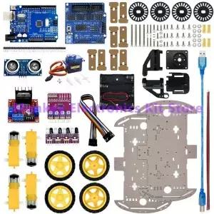 스마트 자동차 키트 4륜 구동 로봇 섀시 속도 인코더 및 배터리 박스 R3 보드용 DIY 전자