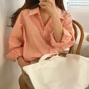 친절한탄씨 남방 코디 여름 2color 스트라이프 셔츠 여자 루즈핏 줄무늬 맨투맨티셔츠 레이스나시