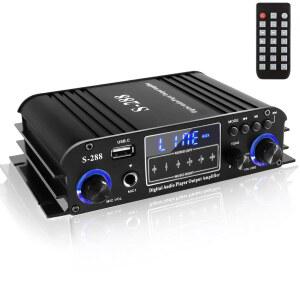 ROMICTA 4채널 블루투스 5.0 스테레오 앰프 50WX4 홈 오디오 리시버 최대 1200W USB/SD/FM 지원 홈시어터 카 노래방용 CLASS D 하이파이 파워 리모컨 및 전원 어댑터 포함