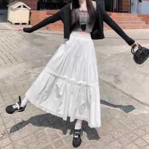 화이트 레이스 롱스커트 쉬폰 망사 플레어치마