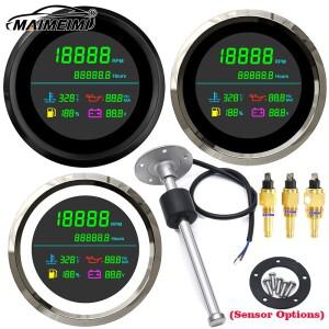85mm LCD 디지털 엔진 RPM 게이지 6-IN-1 타크 연료 레벨 수온 가솔린 바이크 오토바이 해양 0 ~ 190ohm 센
