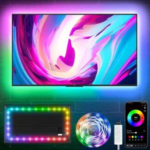 TV용 KSIPZE LED 조명 45-75인치 16.4피트 RGB 백라이트 음악 동기화 스마트 앱 및 버튼 제어 스트립 USB