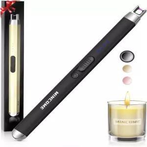 미니컴 캔들 라이터 전기 충전식 USB 플라즈마 아크 안전 잠금 장치 방풍 화염 없는 롱 매치 그릴 BBQ