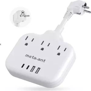 유럽 여행용 플러그 어댑터 3인치 국제 3개의 콘센트 4개의 USB 포트(2개의 C)를 갖춘 미국-유럽 EU 독일