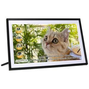 AHAGO WIFI 디지털 프레임 15.6인치 HD 터치 스크린 매트 포함 벽걸이 스마트 아트 사진 앨범 휴대폰 또는 오프라인 SD 카드로 업데이트 가능 - 64G 대용량 메모리 부모님과 조부모님께 드리기 좋은 세련된 선물