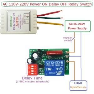 1-480분 타이머 조정 가능 분리 지연 컨트롤러 AC 110V 220V 전원 켜기 끄기 릴레이 스위치 7A 출력 전류