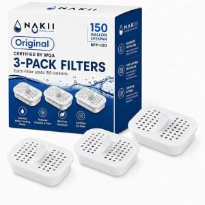 NAKII 정품 오리지널 NFP-100 교체용 정수 필터 공식 피처 필터 리필 3개 세트 WQA 인증 NSF 등급 150갤런 장수명 염소 수은 녹 등 제거