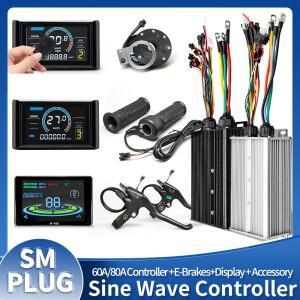 3가지 모드 72V 정현파 컨트롤러 60A 80A 3000W/5000W 18MOS 튜브 팻바이크 디스플레이 스로틀 PAS 전기 자