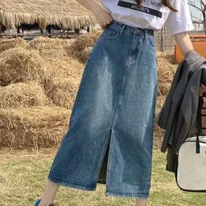 오너클랜 여자 가을 봄 롱 청치마 데님스커트 앞트임 A라인 스커트 롱스커트 롱치마 청치마