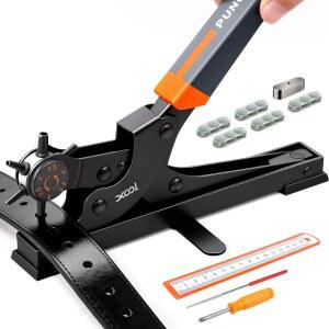 XOOL 회전식 펀치 플라이어 키트 벨트 시계줄 스트랩 개 목걸이 안장 신발 원단 DIY 홈 또는 공예 프로젝트용 가죽 구멍 세트 중장 회전 펀처 다양한 제작 가능