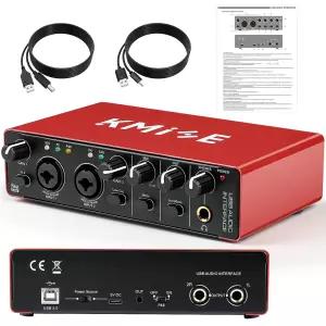 Kmise USB 오디오 인터페이스 48V 파워 사운드 기타 보컬 팟 터 호환 3.0 타입-A