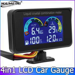 4in 1 LCD 디지털 수온계, 오일 압력 게이지, 전압계, 연료 레벨 미터, 18 NPT 센서 + 수온