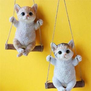 고양이 장식 인형 그네 고양이 장식 선물용 벽걸이 오브제 정원 조형물 사무실 장식용 레진 모형 현관 수제