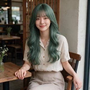 통가발 긴머리 웨이브 에쉬그린 촬영용 가발 할로윈 코스프레 판타지 연극 그린