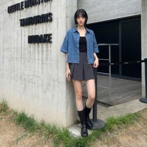 루즈핏 크롭 데님 반팔 자켓 UJS122 가을 집업 파티룩 자켓 캐주얼 사파리 남성 청 루즈핏 데님 점퍼 여성