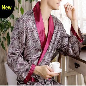 4XL 5XL 남성용 럭셔리 잠옷 가운 실크 기모노 가운 긴 소매 목욕 가운 새틴 잠옷 남성 여름 홈 의류 특대