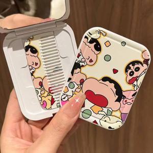 애니메이션 크레용 신짱 휴대용 거울 접이식 거울 빗 메이크업 귀여운 휴대용 휴일 소녀 화장품 거울 생일 선물