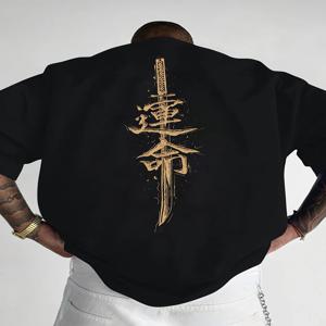 일본 사무라이 검 프린트 100% 코튼 트렌드 남성 여성 티셔츠 여름 가을 일상 야외 스포츠 파티 캐주얼 반팔