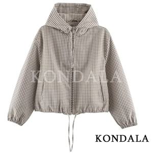 KONDALA 여성 캐주얼 트렌디 체크 무늬 자켓 후드 지퍼 포켓 자켓 새로운 패션 2026 초가을 겨울 하이 스트리트 쿨 자켓