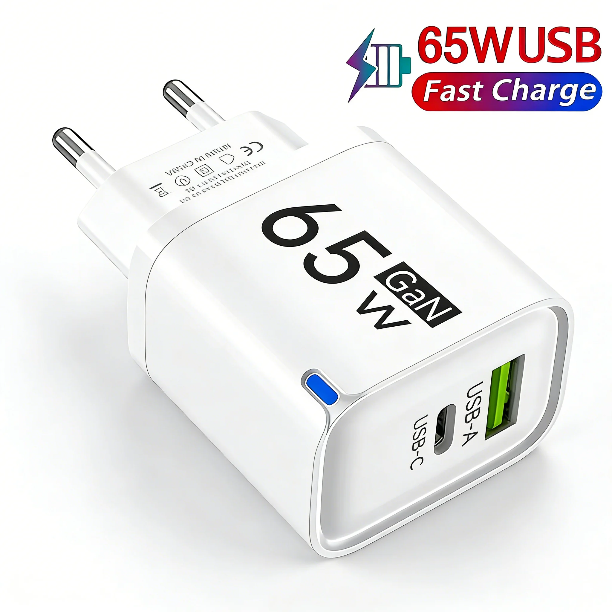 65W GaN 멀티 포트 고속 충전 휴대폰 충전기 타입 C 퀵차지 QC3.0 아이폰 16 17 삼성 샤오미 화웨이 원플러스 EU UK US용