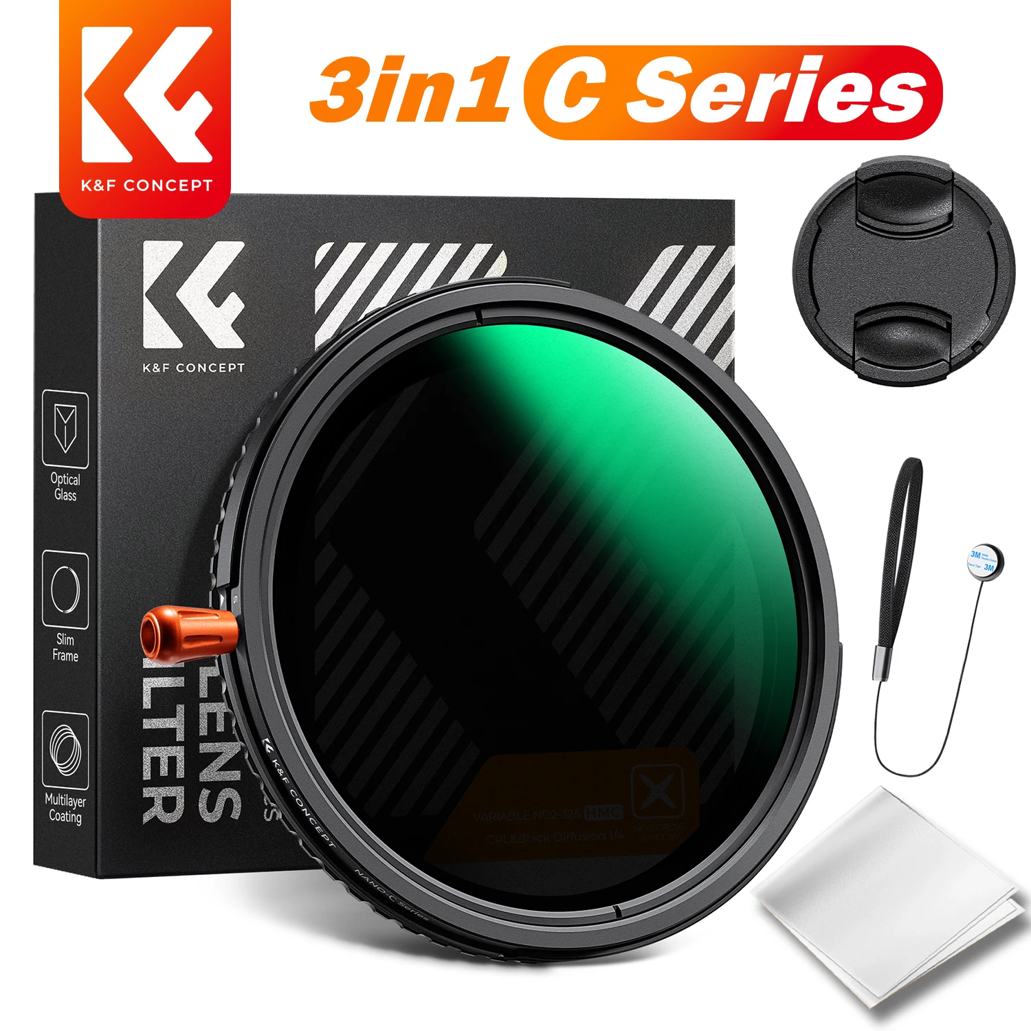 K&F Concept 3in1 필터 ND CPL 1/4 블랙 디퓨전 필터 ND2-ND32 1/4 블랙 미스트 프로 필터 다기능 필터 67mm 37-82mm