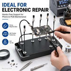 10개 자석식 납땜 보조 핸드, 전자제품 수리 DIY용 악어 클립 및 보관함이 있는 유연한 PCB 홀더