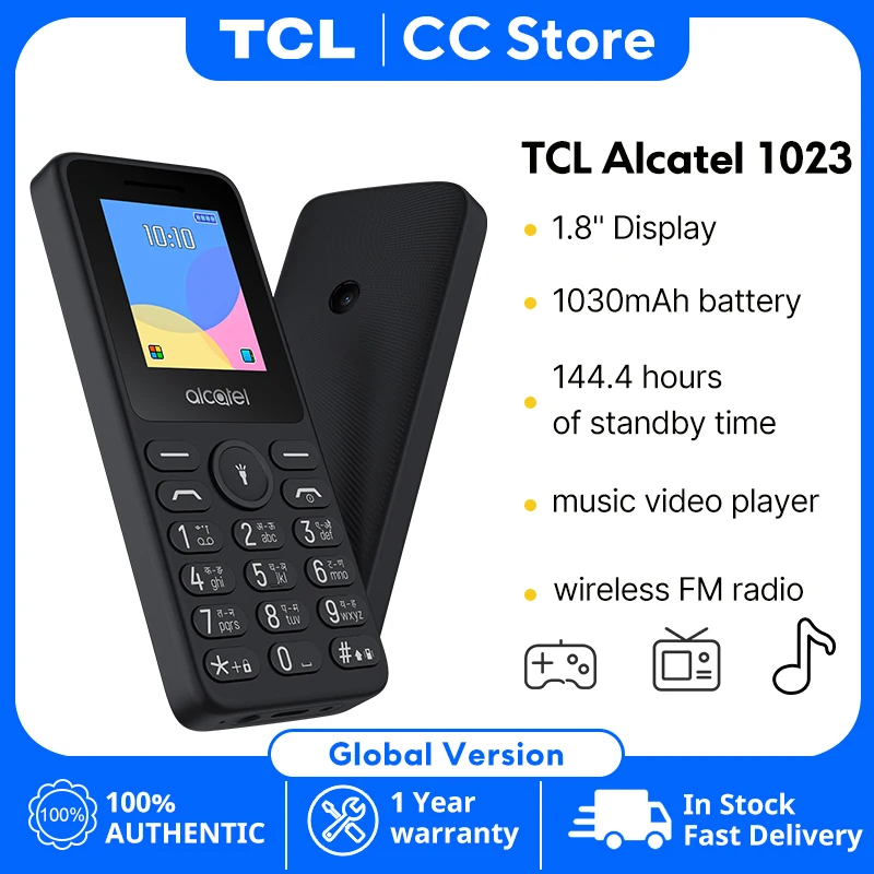 TCL 알카텔 1023 시니어 피처폰 1.8인치 화면 1030mAh 대용량 배터리 타입-C 충전 노인 선물용 대형 키패드 손전등 FM 라디오