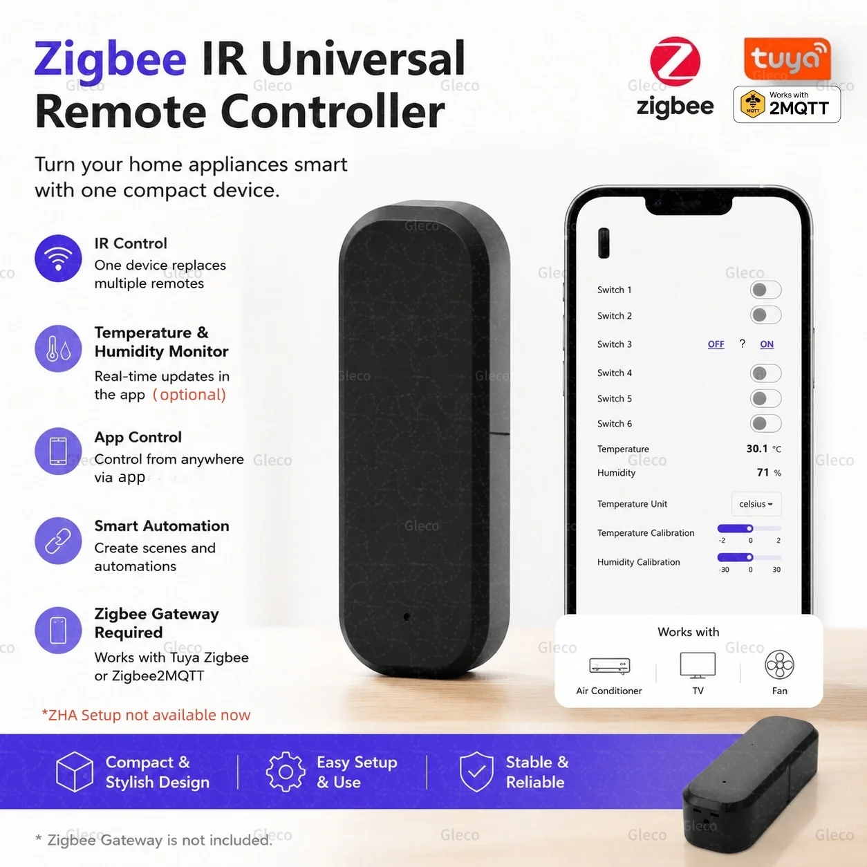 Zigbee 무선 IR 원격 제어 온도 습도 센서 컨트롤러 2MQTT TUYA Zigbee 게이트웨이용 스마트 홈 자동화