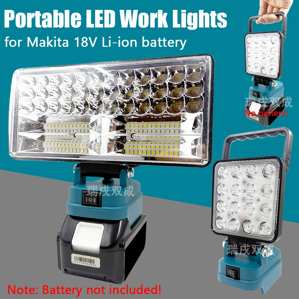 마키타 18V 리튬 배터리용 전동 공구 부품 LED 작업등 휴대용 램프 스포트라이트 손전등 핸드 랜턴 2 USB 충전기