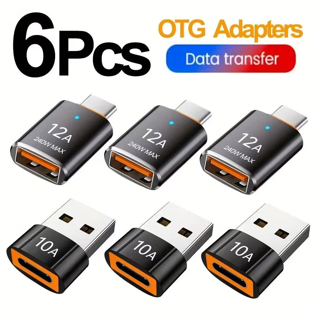 12A USB 3.0 타입 C 어댑터 LED OTG USB C(수) - USB A(암) 커넥터 아이폰 15 태블릿 노트북 안드로이드 폰용 어댑터
