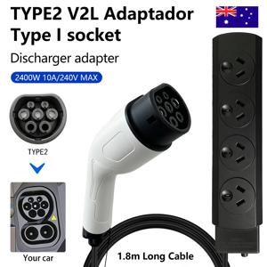 타입 2 V2L 방전 어댑터 2400W EV 차량-로드 연결 케이블 (AU 소켓 포함) 야외 캠핑 비상 전원 출력 액세서리