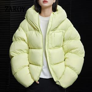 ZAROY 푹신한 코튼 자켓 여성 겨울 따뜻한 두꺼운 파카 드로스트링 후드 숏 코트 방풍 Y2K streetwear куртка женская