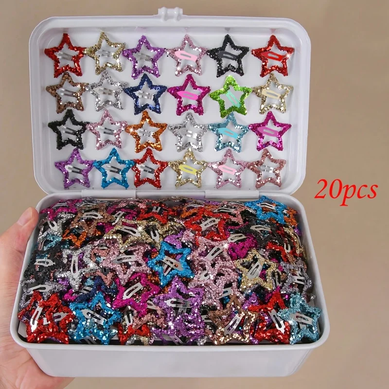 20Pcs 속이 빈 스타 헤어 클립 다채로운 스팽글 스타 스냅 헤어핀 달콤한 머리 장식 헤어 바레트 소녀들을 위한 헤어 액세서리