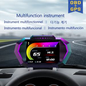 OBD2 + GPS HUD P24 OBD 헤드업 디스플레이 자동차 디지털 속도계 연료 소비량 수온 전압 경사계 알람 기능 포함