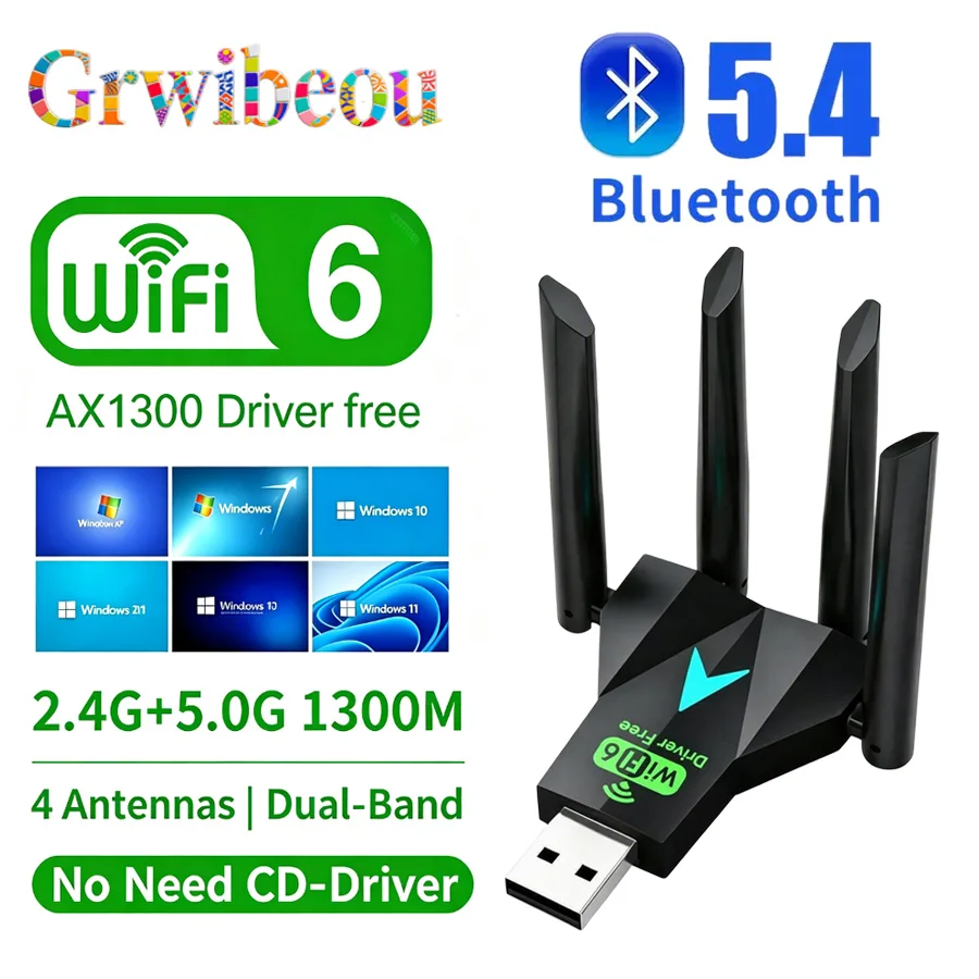 1300Mbps WIFI 6+블루투스 5.4 어댑터 USB2.0 듀얼 밴드 2.4G/5Ghz 802.11AX wifi+블루투스+USB 4 안테나 무선 수신기 드라이버