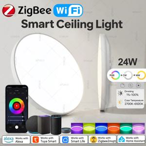 Tuya 스마트 천장 조명 RGB+2700-6500K,24W,WiFi 또는 Zigbee, 스마트 라이프 앱 제어 Alexa Voice Z2M용 디밍 가능 Led 천장 조명